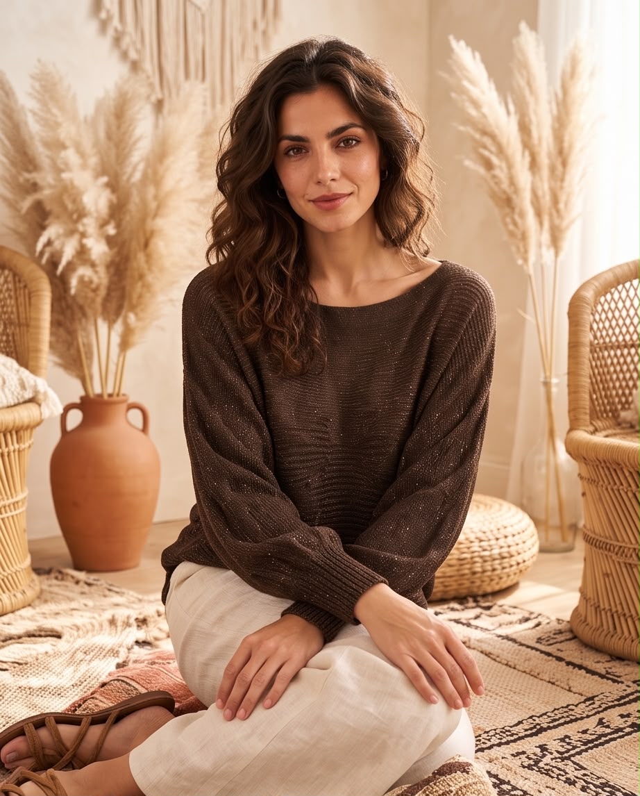 Pull Maille Lumière Brun
