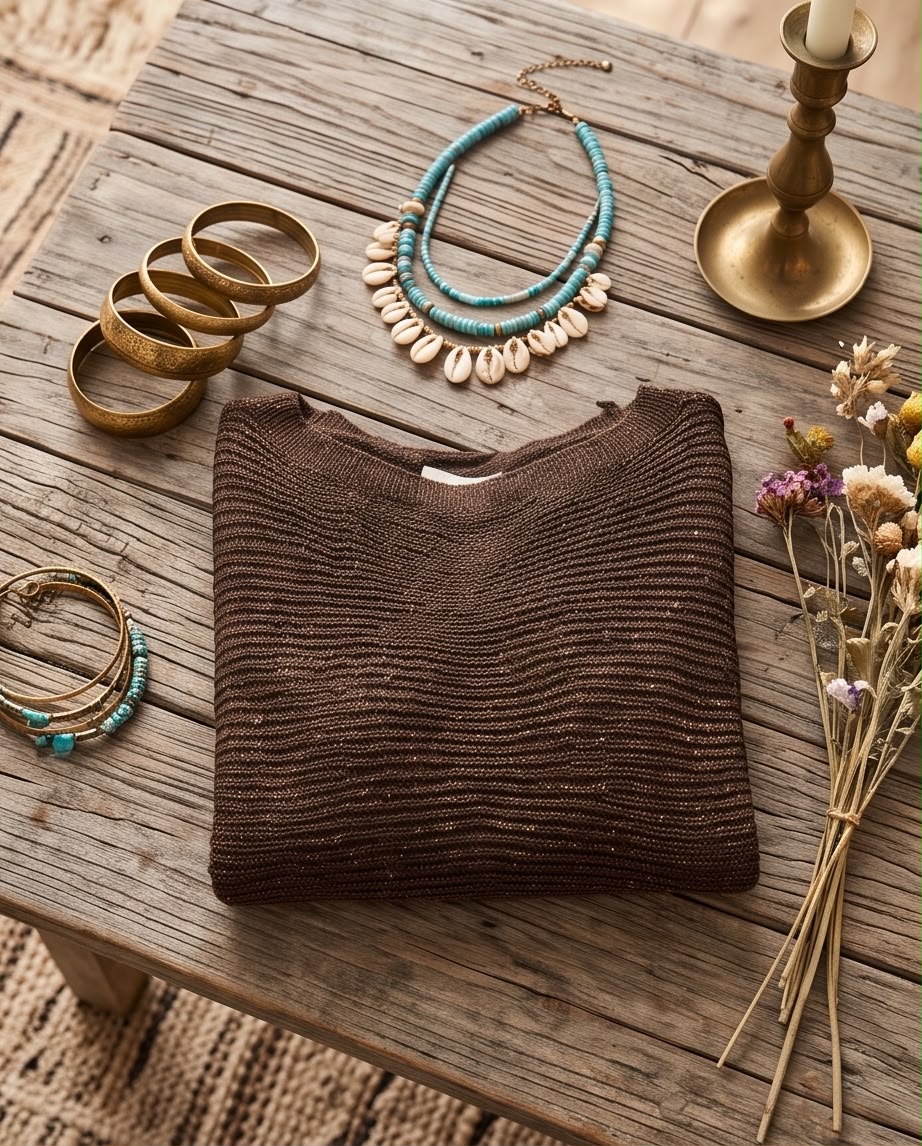 Pull Maille Lumière Brun