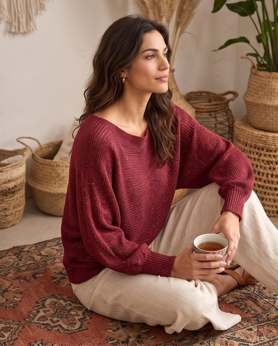 Pull Maille Lumière Bordeau