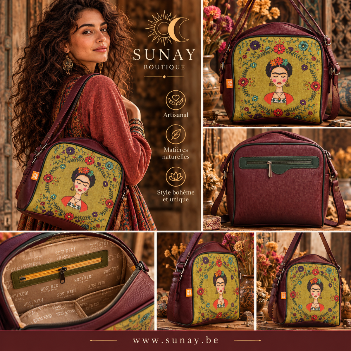 Sac Frida la Rêv'Elle  bordeau