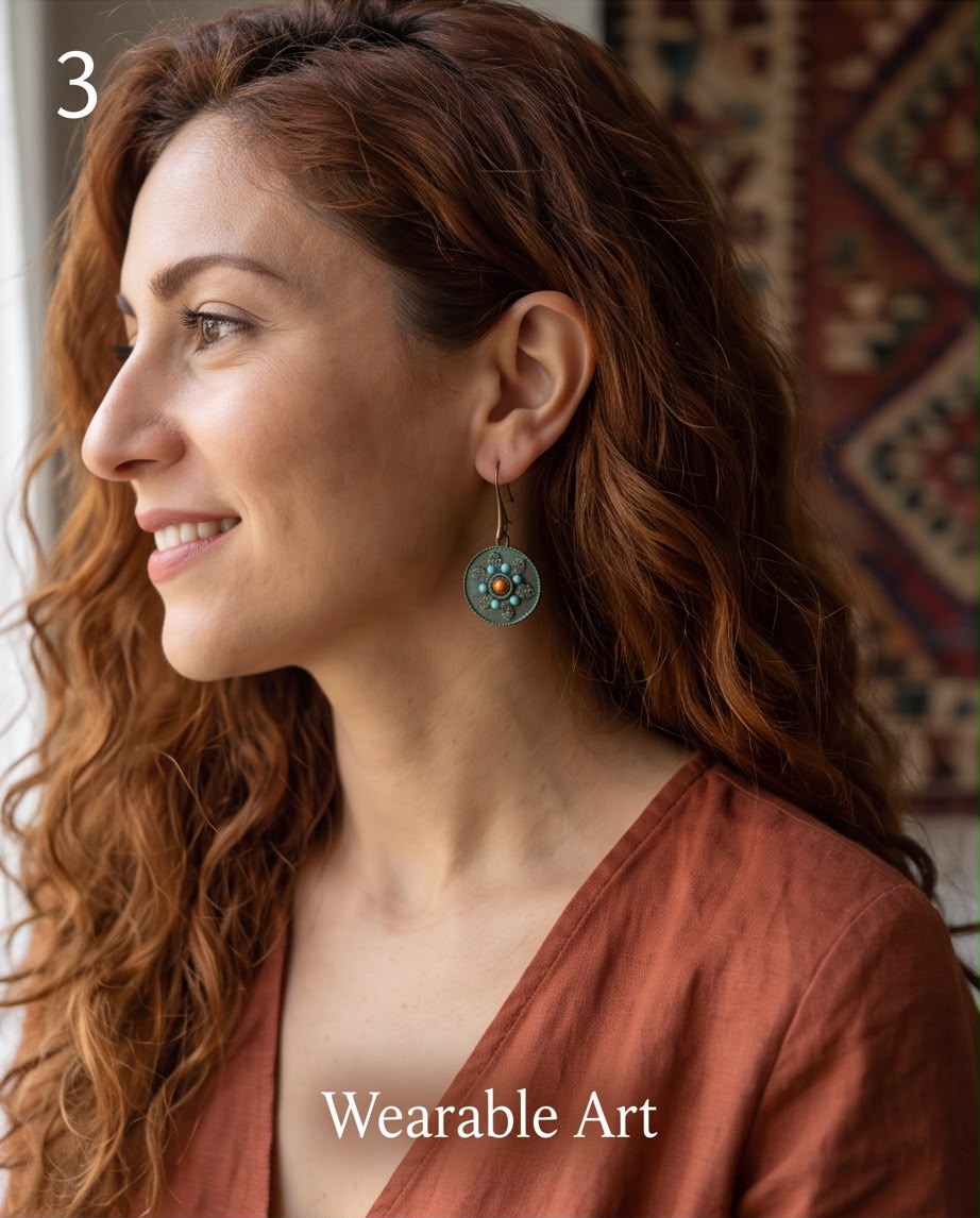 Boucle d'oreille Lune Turquoise